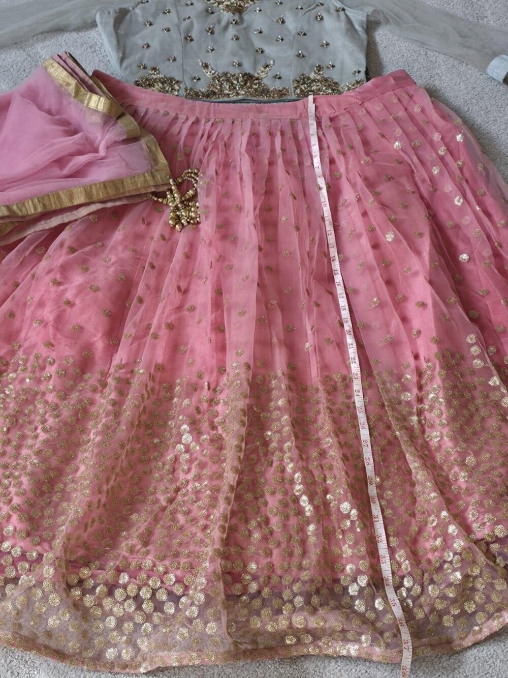 Designer Gray Pink Lehenga Choli Set 4m Flare Gold Sequin Garba Navratri Festive